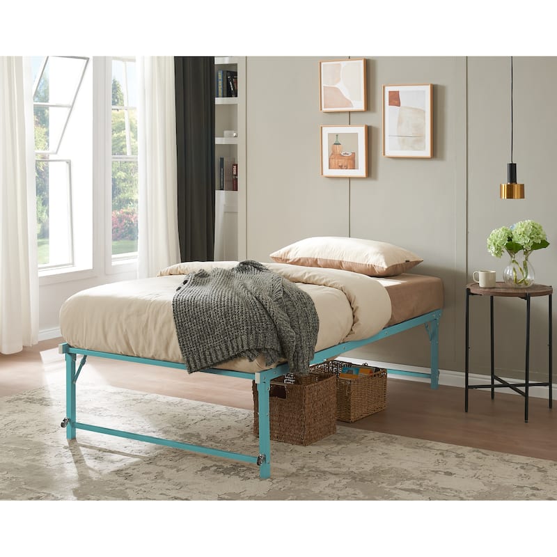 Amara Metal Lift-Up Trundle Bed with Wheels - Turquoise