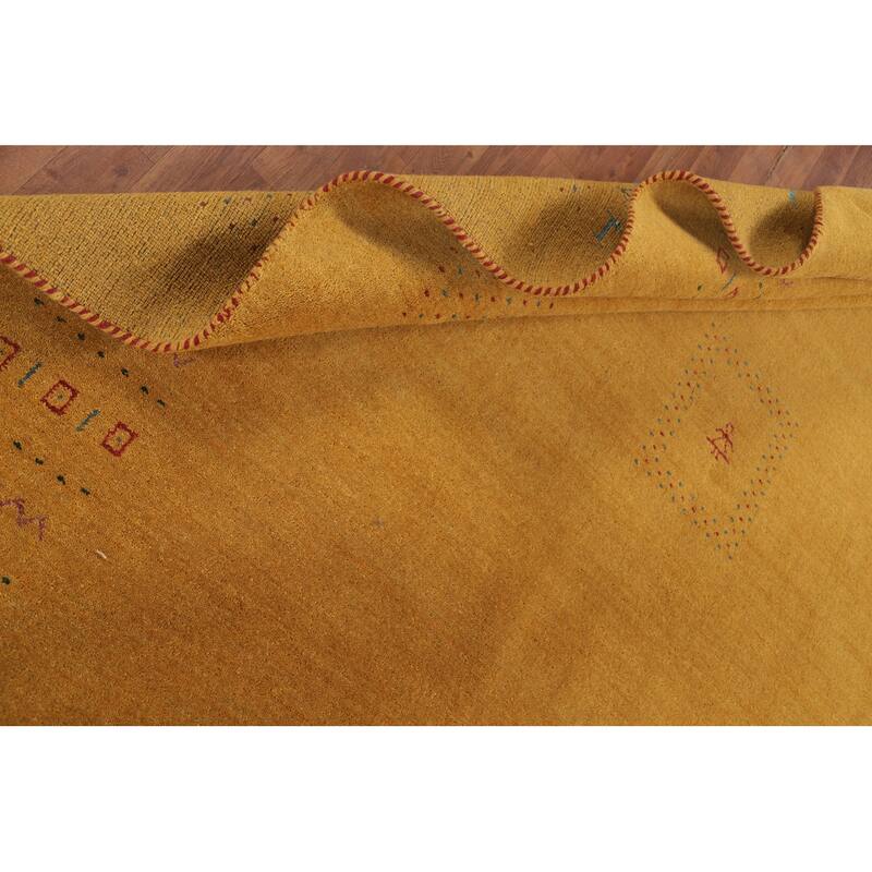 Gold Yellow Gabbeh Indian Area Rug Handmade Wool Carpet - 8'0"x 9'7"
