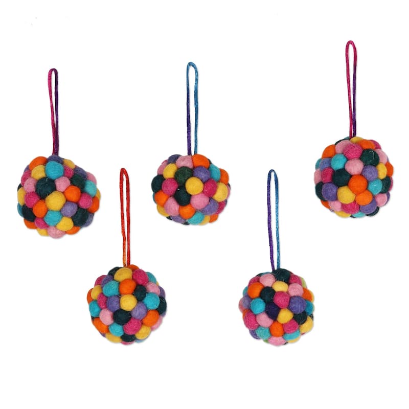 Novica Handmade Disco Christmas Wool Holiday Ornaments (Set Of 5)