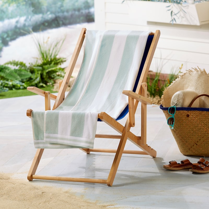 Linery & Co. 100% Cotton Velour Cabana Stripe Beach Towel