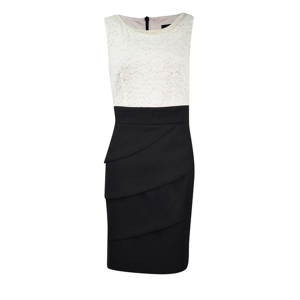 Connected Women's Petite Lace Tiered Colorblock Sheath Dress. Opens flyout.