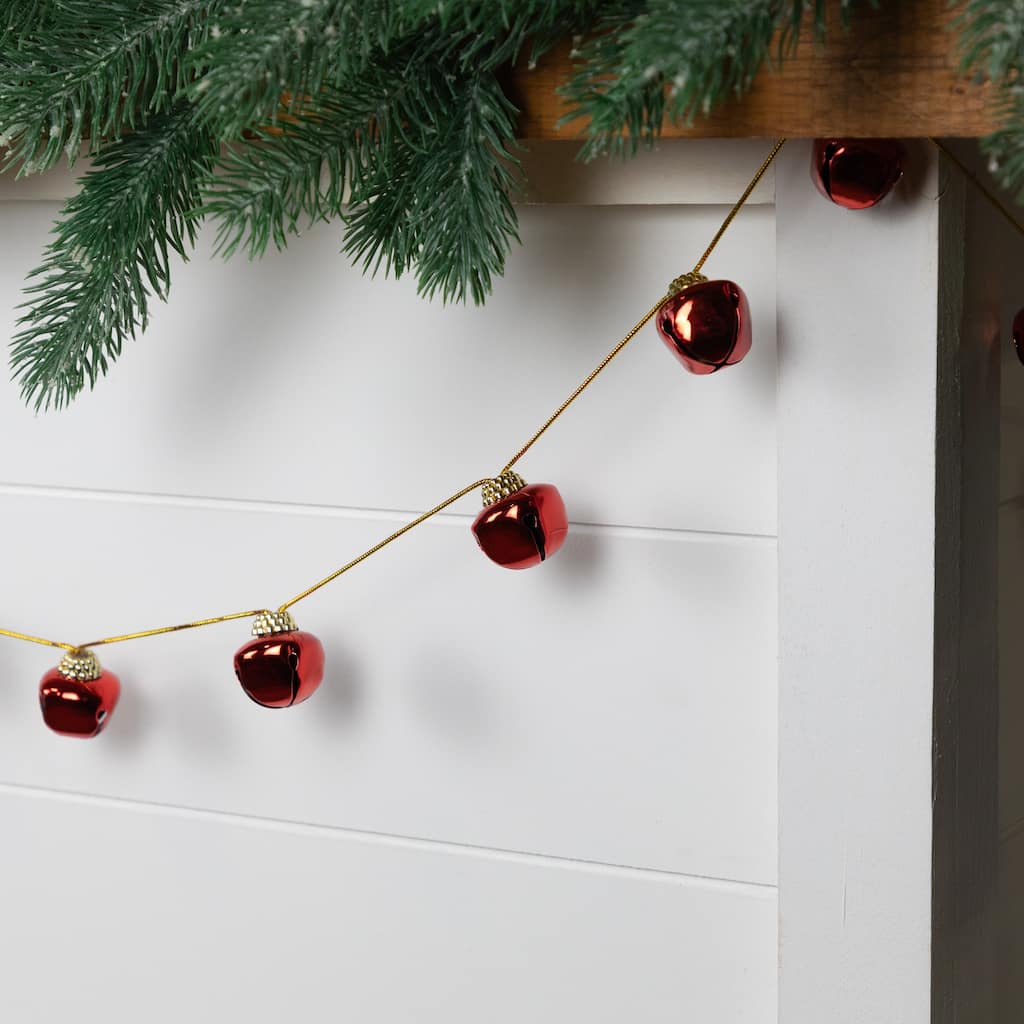 Shiny Christmas Jingle Bells Metal Garland - 7.5' x 1" - Red