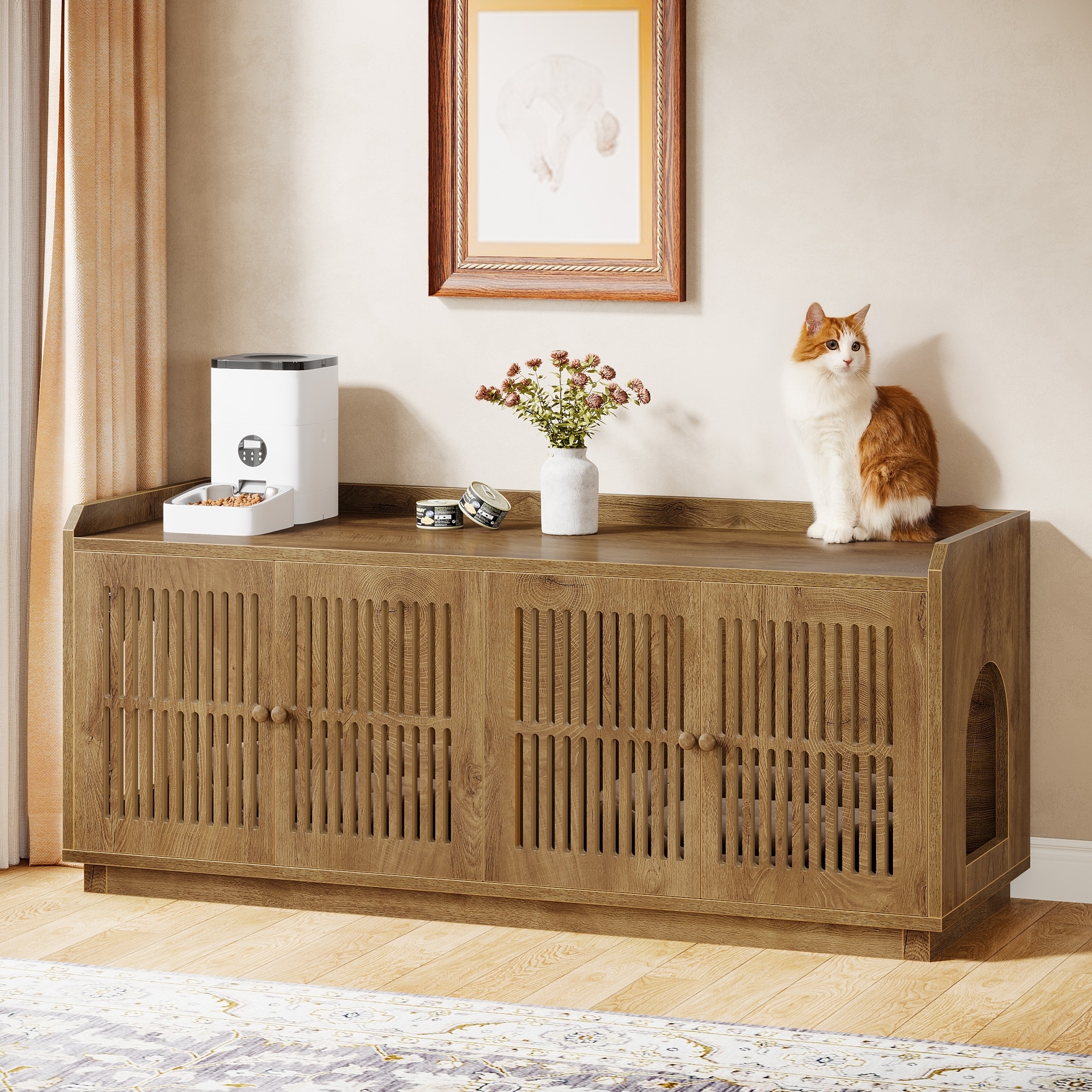 55-Inch Extra Large Cat Litter Box Enclosure with 2 Cabinets