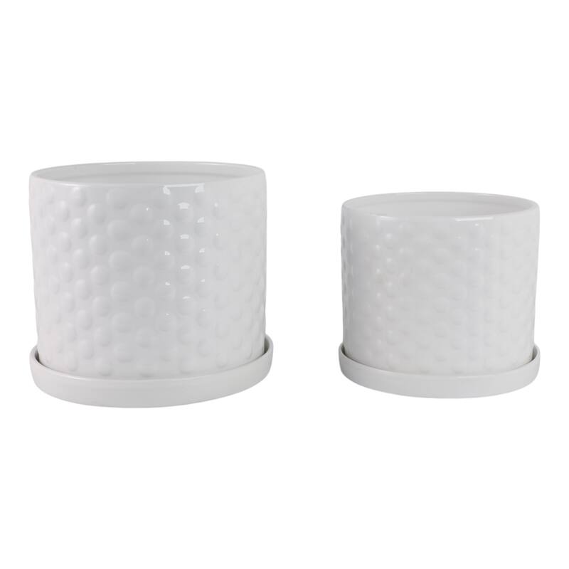 Ceramic Planter Dot Texture Gloss Finish (Set of 2) - 10", 9" White - 12" x 12" x 10"