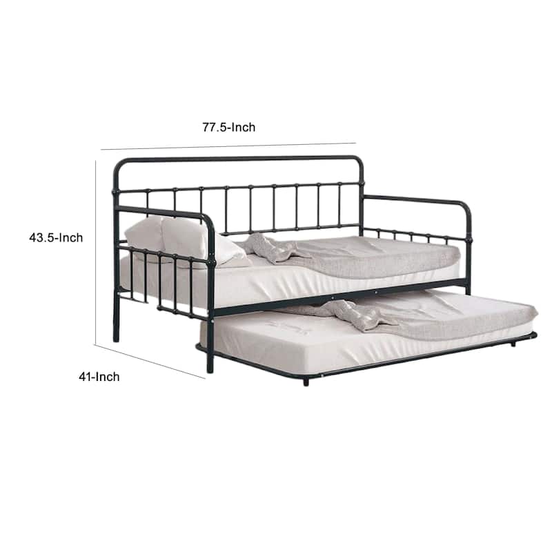 Tes Daybed with Pull Out Trundle, Classic Black Metal Open Frame