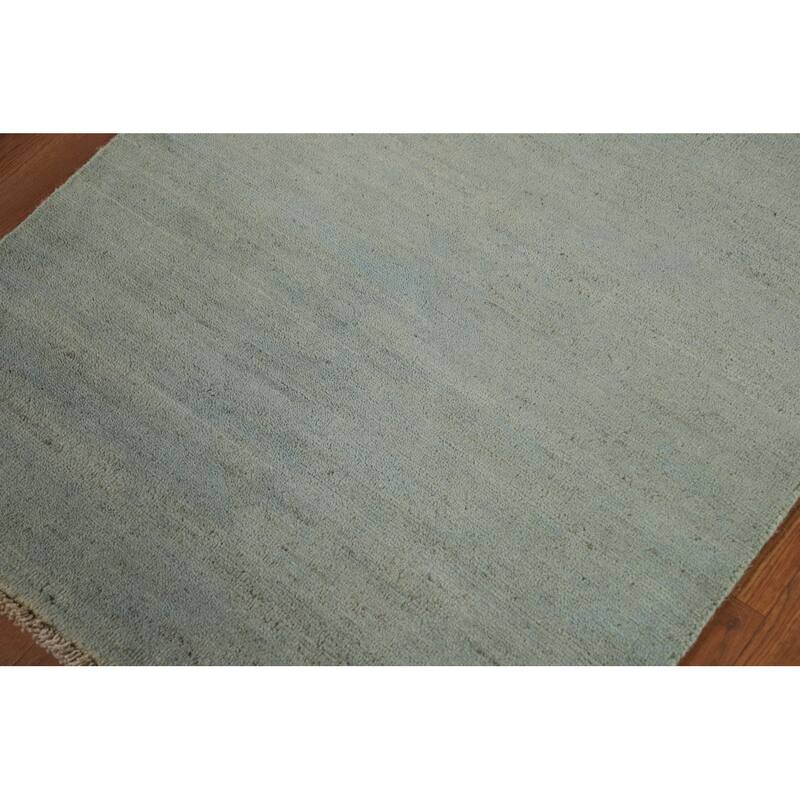 Green Gabbeh Modern Foyer Rug Hand-Knotted Accent Wool Carpet - 2'9"x 4'0"