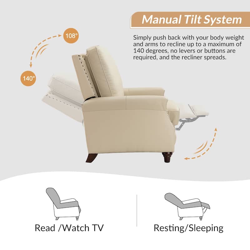 Cigar Mid-century Modern Genuine Leather Recliner with Nailhead Trim by HULALA HOME