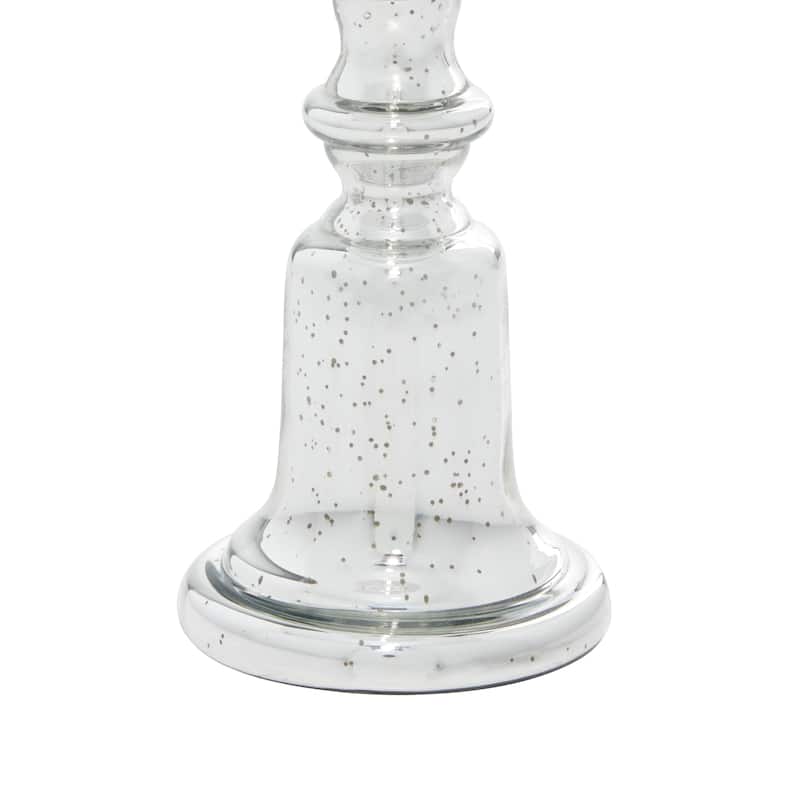 Silver Glass Handmade Turned Style Pillar Candle Holder (Set of 2) - S/2 9", 12"H