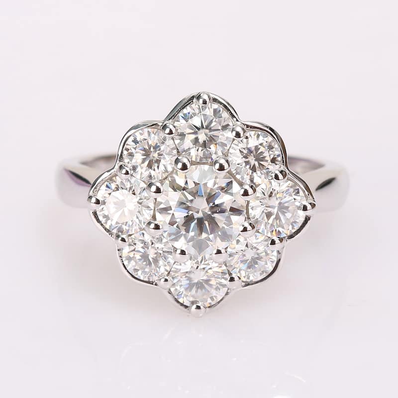 Miadora 2 3/8ct DEW Moissanite Halo Floral Engagement Ring in 10k White Gold