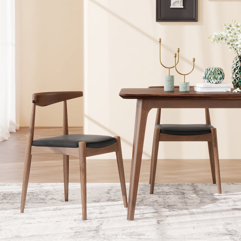 Christopher Knight Home - Walden Vintage Solid Wood Upholstered Dining Chair Set of 2 with Ergonomic Backrest - Walnut+black