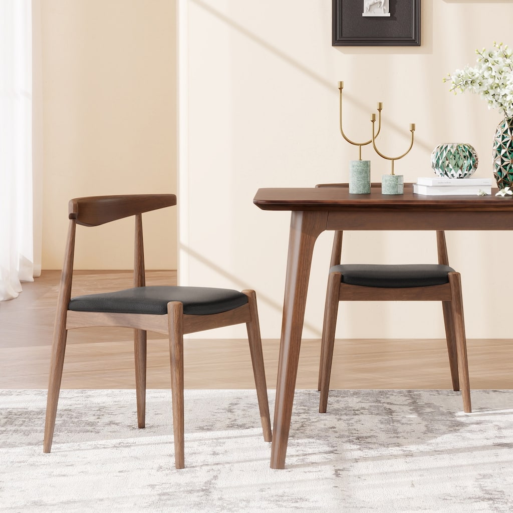 Set of 2 Rubberwood Dining Chairs, Ergonomic Backrest & Faux Leather Upholstery