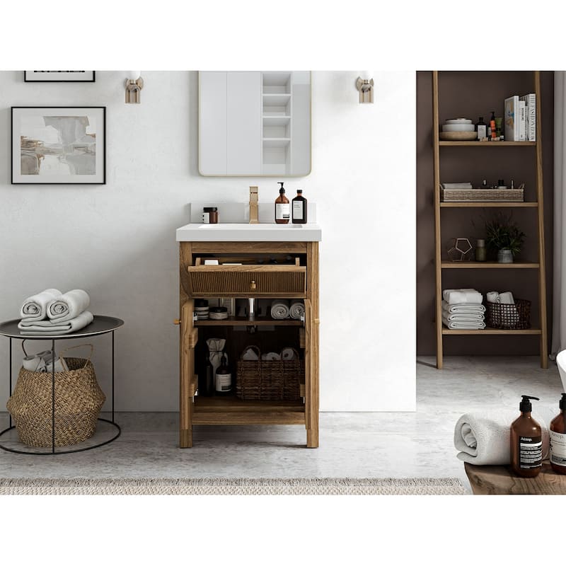 Willow Collections 24 x 22 Sonoma Teak Wood Single Bowl Sink Bathroom Vanity in Golden Teak with Countertop