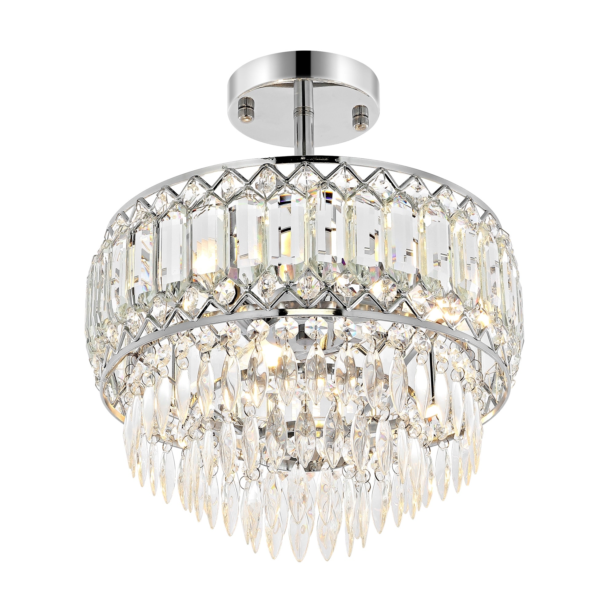 Dimmable Crystal Semi-Flush Mount Ceiling Light with 3 Lights-image