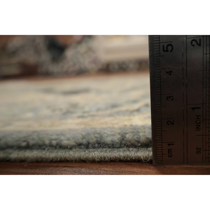 Hand Knotted Oriental 100% Wool Carpet Transitional Floral Greys & Charcoal Oushak Runner Rug - 9' 5'' X 2' 6''