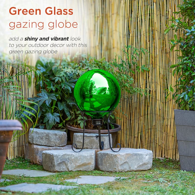 Alpine Corporation 10" Diameter Indoor/Outdoor Glass Gazing Globe Festive Yard Decor, Green