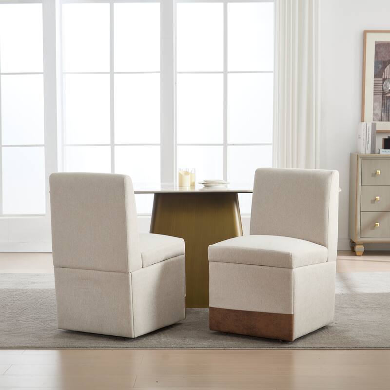 360 Degree Swivel Upholstered Dining Chairs Set of 2,Swivel Dining Chairs with Casters & Storage, Modern Rolling Chair