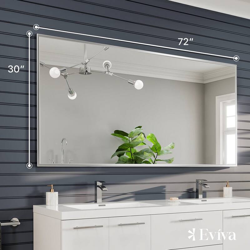 Eviva Vista 72" x 30" Rectangular Brushed Nickel Metal Framed Mirror - Brushed Nickel