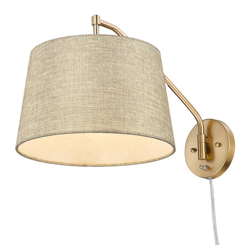 Wry Lighting Ryleigh 1-light Swing Arm in Brushed Champagne Brass and Natural Sisal shade - 1 Light Articulating Wall Sconce