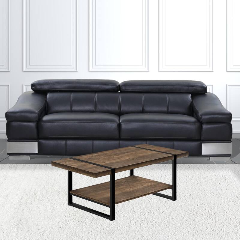 HomeRoots 47" Brown And Black Rectangular Coffee Table With Shelf - 47.25