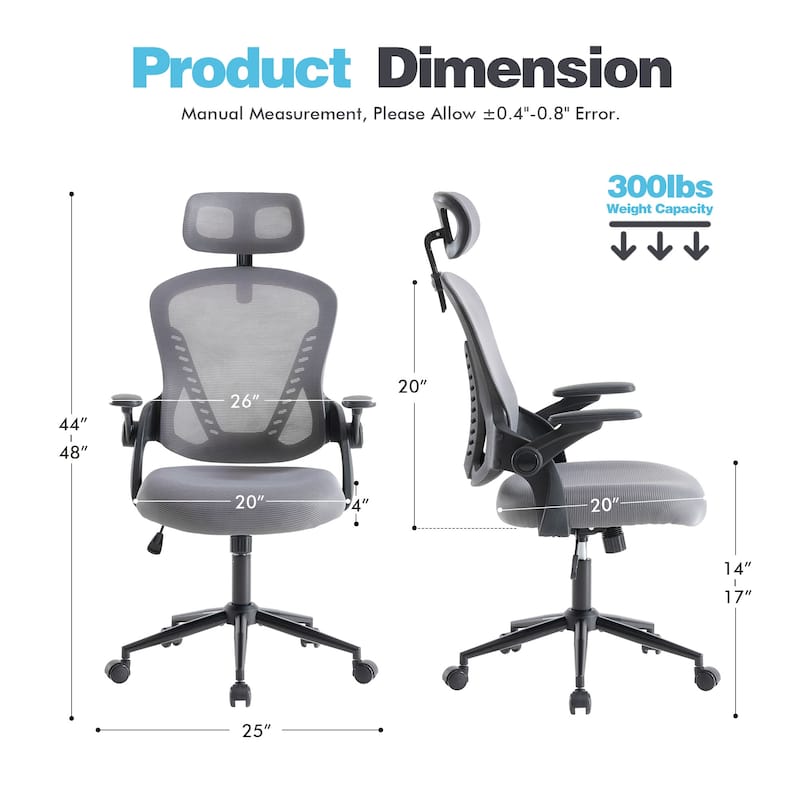 HOOOWOOO Ergonomic Adjustable Office Chair Mesh Swivel Task Chair with Flexible Arms