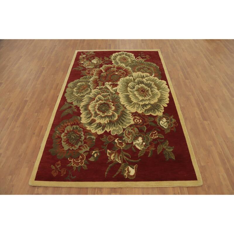 Red Floral Indian Area Rug 6x10 - 10' 1'' X 6' 5''