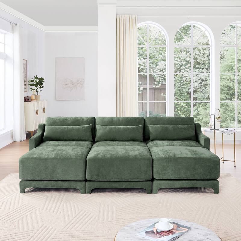 Chenille Upholstered Sofa with Lumbar Pillows
