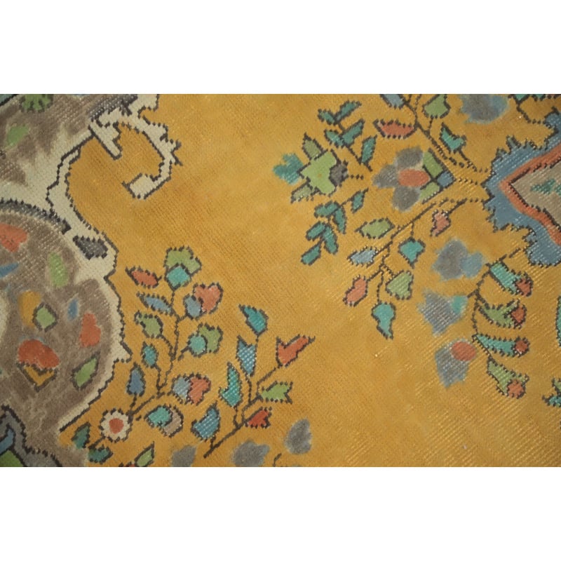 Hand Knotted Oriental 100% Wool Carpet Traditional Floral Yellow & Gold Tabriz Area Rug - 11' 4'' X 8' 3''