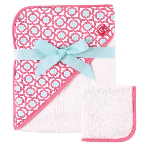 slide 1 of 1, Hudson Baby Infant Girl Cotton Hooded Towel and Washcloth 2pc Set, Lattice, One Size - Lattice - One Size One Size - Lattice