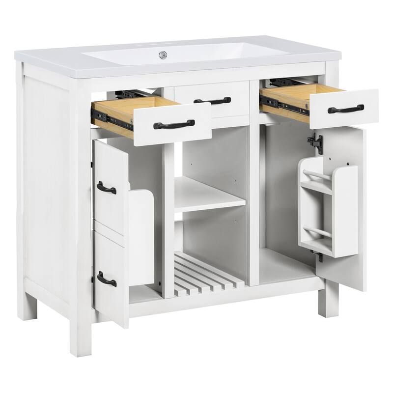 36" Solid Wood Frame Bathroom Cabinet