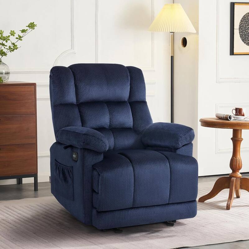 MCombo Electric Power Recliner Chair for Living Room with Heat and Massage, Fabric R6233 - Blue