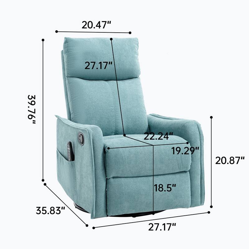 Roomfitters Swivel Rocker Recliner Chair, Manual Fabric Massage Armchair with Heat and 360-Degree Motion, Living Room