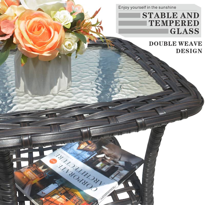 OVIOS 3-piece Rattan Wicker Rocking Swivel Chair Set