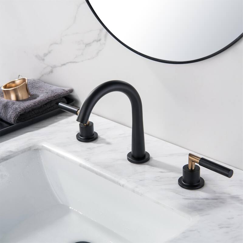Classic Black 3-hole Gooseneck Bathroom Sink Faucet Widespread with 2 Handles