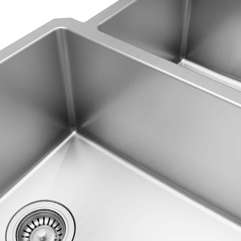 Karran Elite Undermount Stainless Steel 33 in. 16-Gauge Double Bowl 60/40 Kitchen Sink Kit