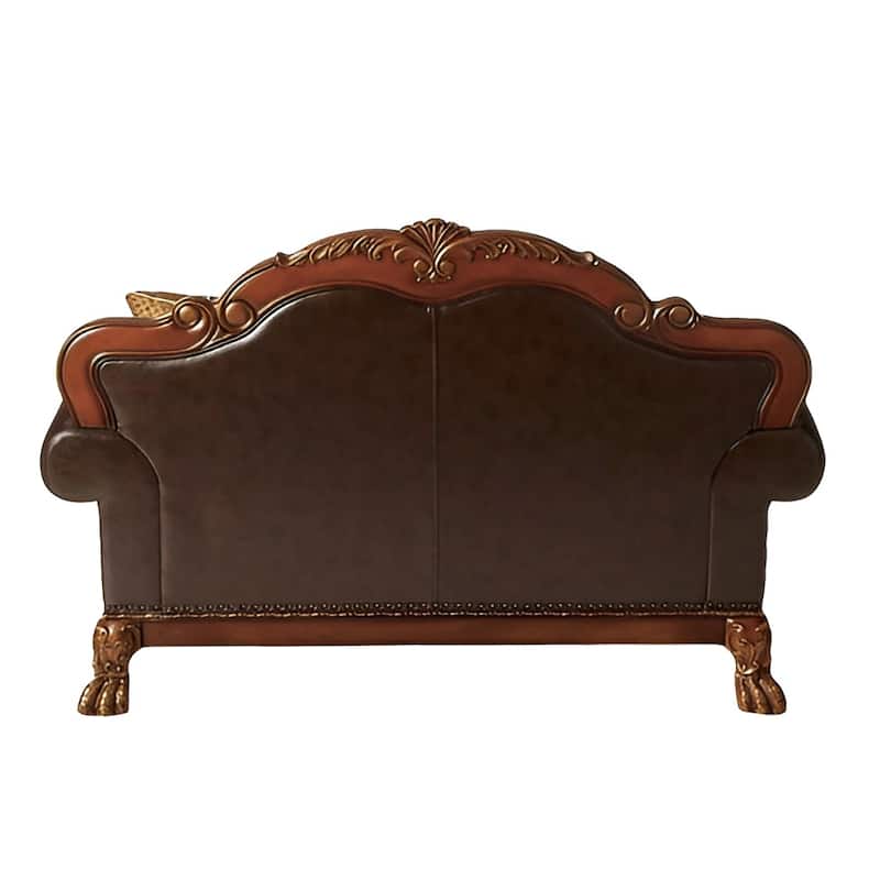 HomeRoots 67" Brown And Redwood Faux Leather Loveseat and Toss Pillows - 67.00 in. x 44.00 in. x 40.00 in.