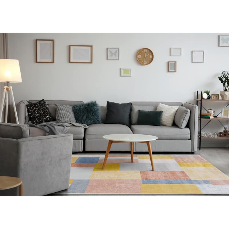 Bloom Collection - Colorful Blocks Area Rug, 5'3" x 7'7"