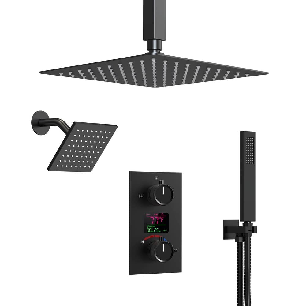 LCD Temperature Display Shower System, Dual Shower Heads Pressure Balance Shower Faucet Set