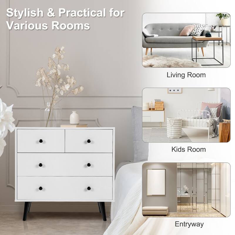 Costway 4 Drawers Dresser Chest of Drawers Free Standing Sideboard