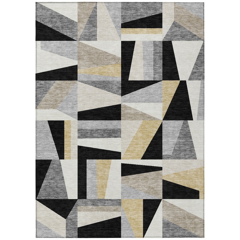Machine Washable Indoor/ Outdoor Contemporry Mosaic Chantille Rug