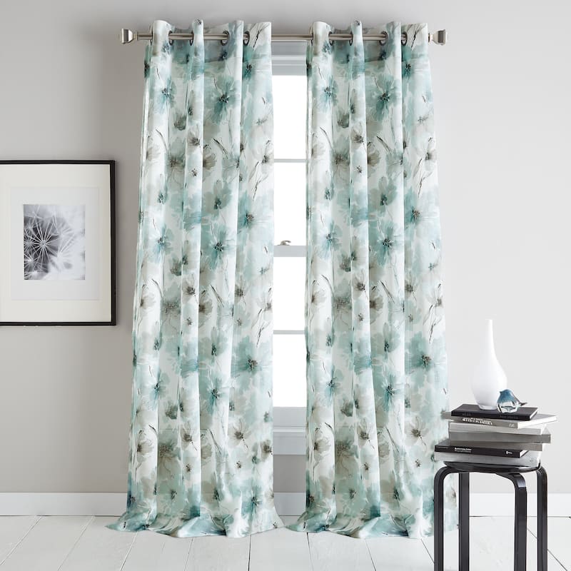 DKNY Modern Bloom Single Curtain Panel - 63 Inches - Blue