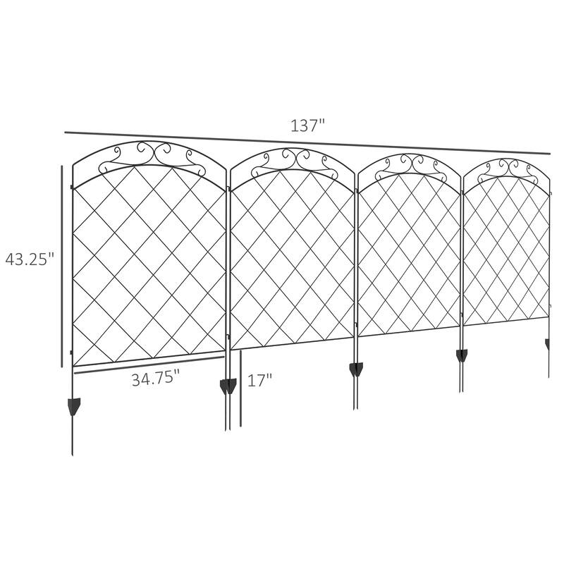 Garden Fence 4 Pack Steel Fence Panels Rust-Resistant Animal Barrier Decorative Border Flower Edging