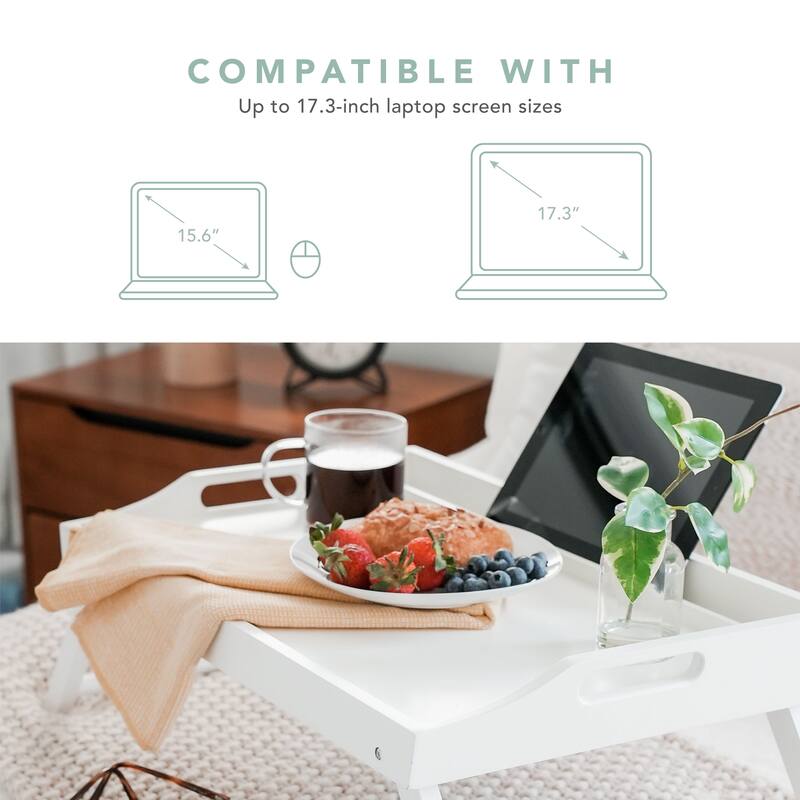 Rossie Home Large Media Bed Tray with tablet and phone holder - Soft White