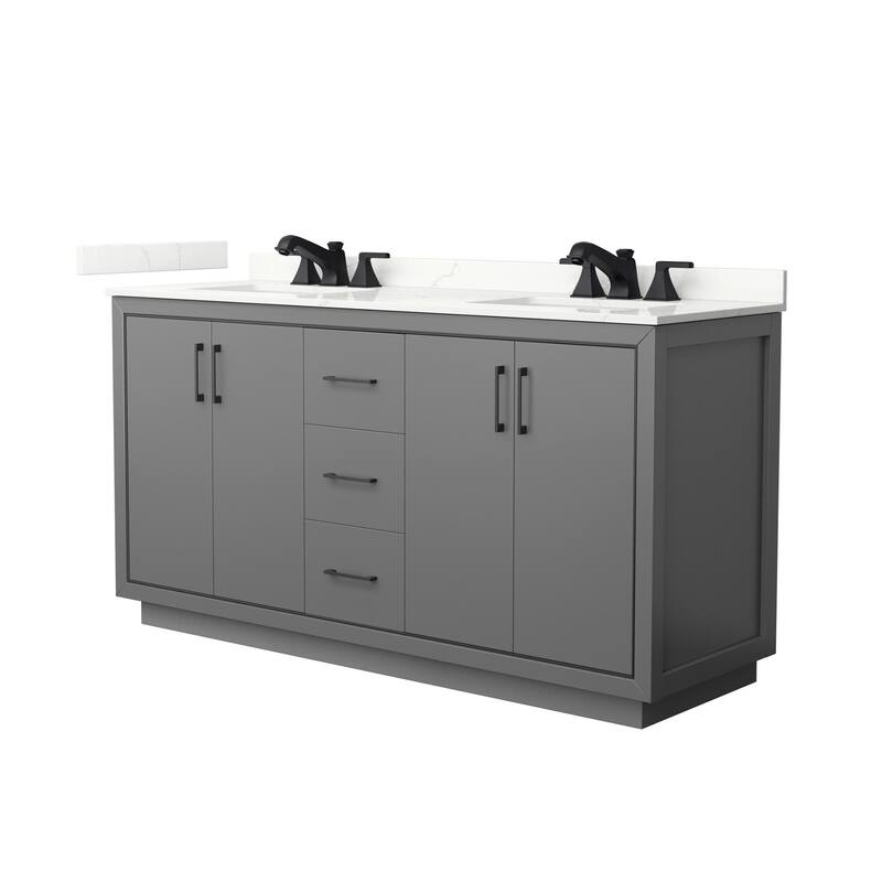 Wyndham Collection WCF111166D-QTZ-US3MXX Icon 66" Free Standing Double - Dark Gray / Giotto Quartz Top / Matte Black