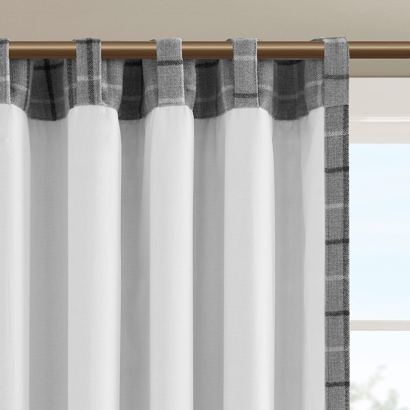 Plaid Faux Leather Tab Top Curtain Panel with Fleece Lining
