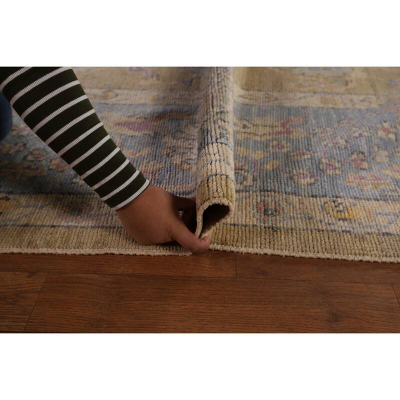 Vegetable Dye Floral Oushak Large Rug Hand-Knotted Wool Carpet - 9'10" x 13'6"