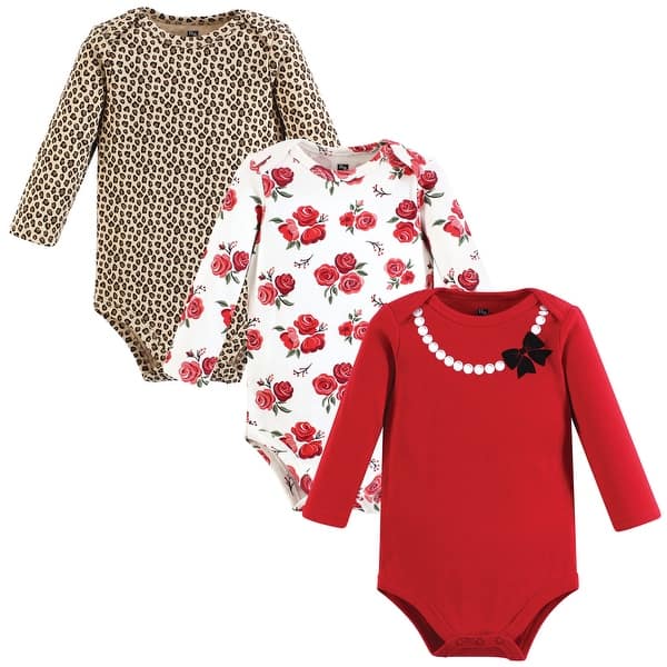slide 1 of 1, Hudson Baby Infant Girl Cotton Long-Sleeve Bodysuits, Red Rose Leopard 0-3 Months - Red Rose Leopard
