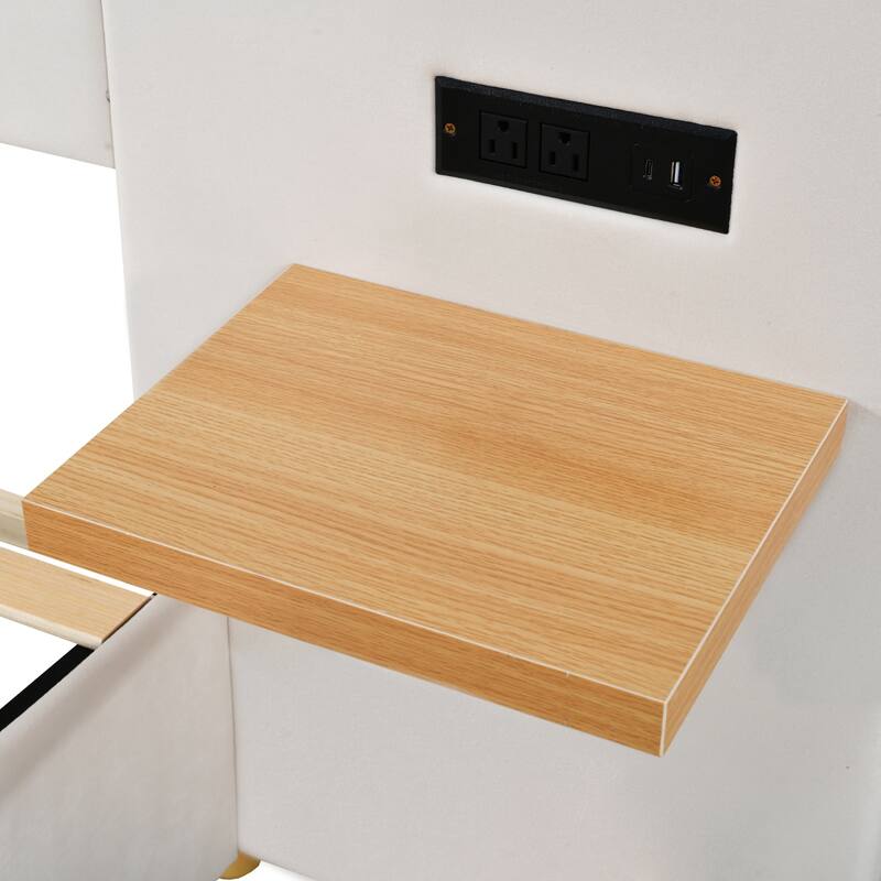 Full/ Queen Size Upholstered Platform Bed Frame with 2 USB Ports, Head Pillows and Side Storage Shelves