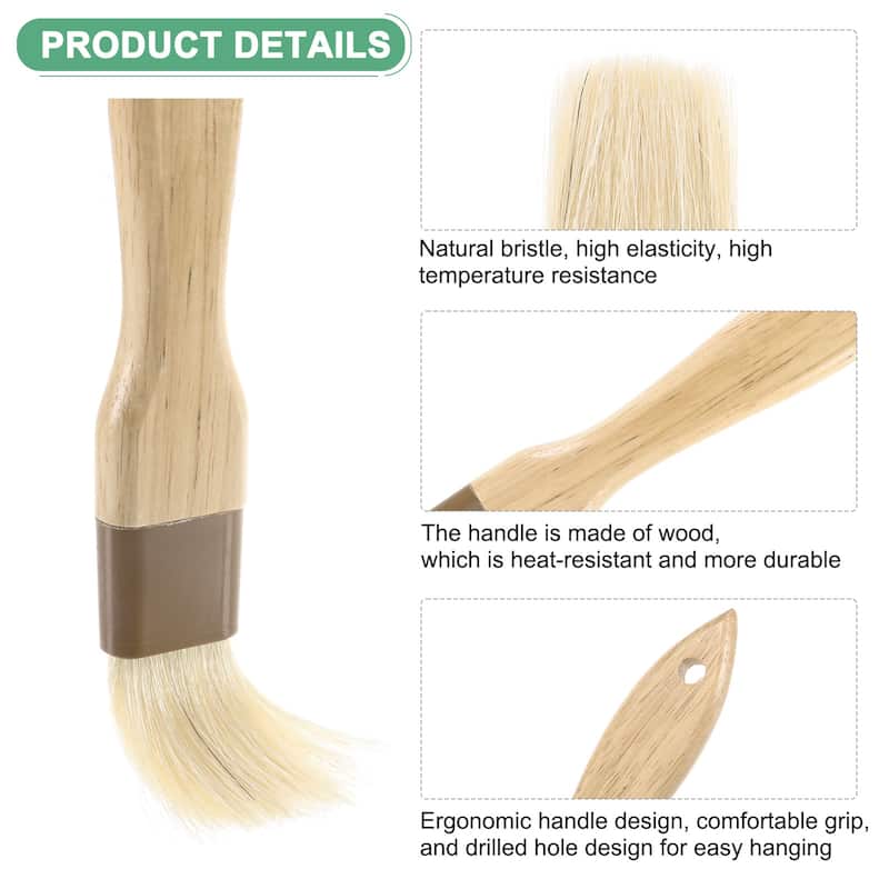 Pastry Brush, Wooden Handle Natural Bristle Basting Brush 1" & 1.57" - Beige - 2 Set