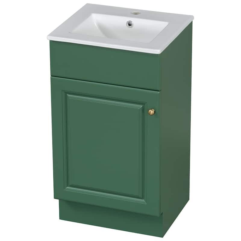 18" Bathroom Vanity With Sink, Vanity Cabinet With Door Shelf And Adjustable Shelf