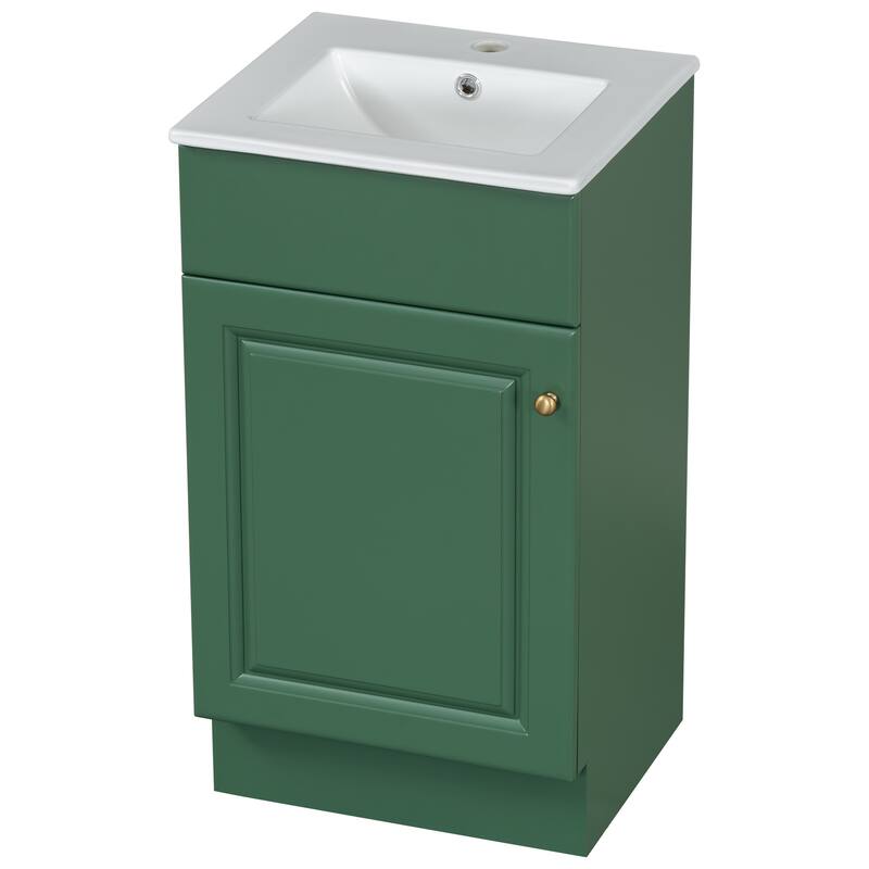 18" Bathroom Vanity w/Undermount Ceramic Sink, Free Standing Storage Vanity Cabinet with Soft Closing Door and Adjustable Shelf